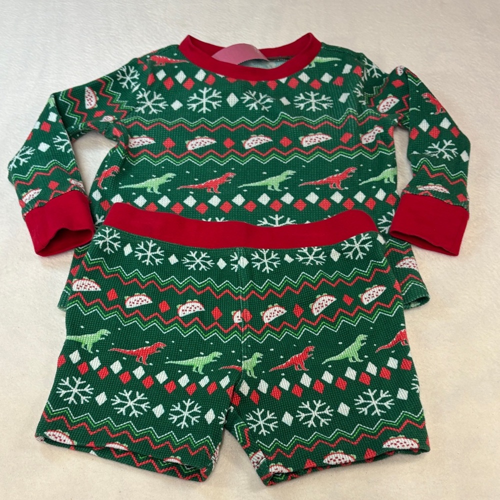 Chubbies Green and Red Dinosaur Pajama Set
